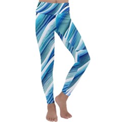 Blue Ocean Waves Kids  Lightweight Velour Classic Yoga Leggings by GardenOfOphir