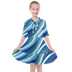 Blue Ocean Waves Kids  All Frills Chiffon Dress by GardenOfOphir