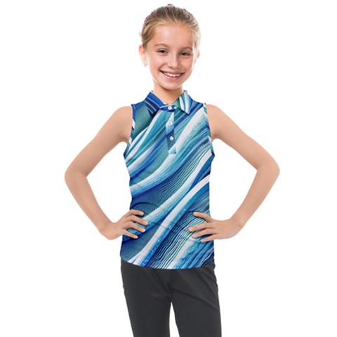 Blue Ocean Waves Kids  Sleeveless Polo Tee by GardenOfOphir