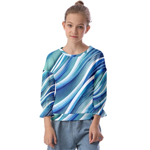 Blue Ocean Waves Kids  Cuff Sleeve Top by GardenOfOphir