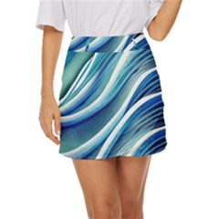 Blue Ocean Waves Mini Front Wrap Skirt by GardenOfOphir