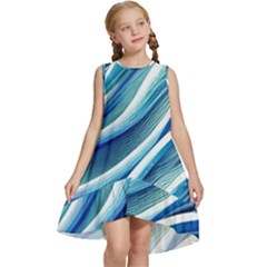 Blue Ocean Waves Kids  Frill Swing Dress by GardenOfOphir