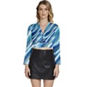 Blue Ocean Waves Long Sleeve Tie Back Satin Wrap Top View1