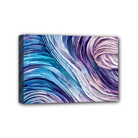 Abstract Pastel Ocean Waves Mini Canvas 6  X 4  (stretched) by GardenOfOphir