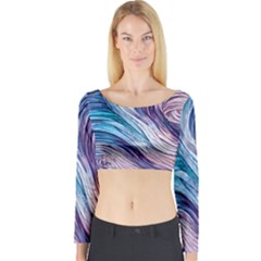 Abstract Pastel Ocean Waves Long Sleeve Crop Top by GardenOfOphir