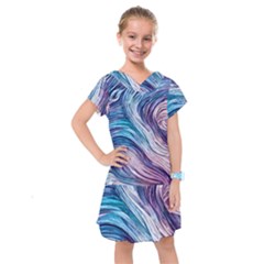 Abstract Pastel Ocean Waves Kids  Drop Waist Dress by GardenOfOphir