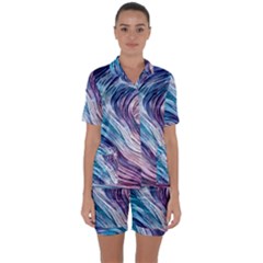 Abstract Pastel Ocean Waves Satin Short Sleeve Pajamas Set by GardenOfOphir