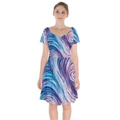 Abstract Pastel Ocean Waves Short Sleeve Bardot Dress by GardenOfOphir