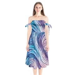 Abstract Pastel Ocean Waves Shoulder Tie Bardot Midi Dress by GardenOfOphir