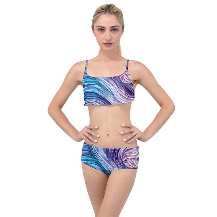 Abstract Pastel Ocean Waves Layered Top Bikini Set