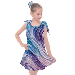 Abstract Pastel Ocean Waves Kids  Tie Up Tunic Dress