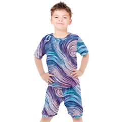 Abstract Pastel Ocean Waves Kids  Tee And Shorts Set by GardenOfOphir