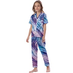 Abstract Pastel Ocean Waves Kids  Satin Short Sleeve Pajamas Set by GardenOfOphir