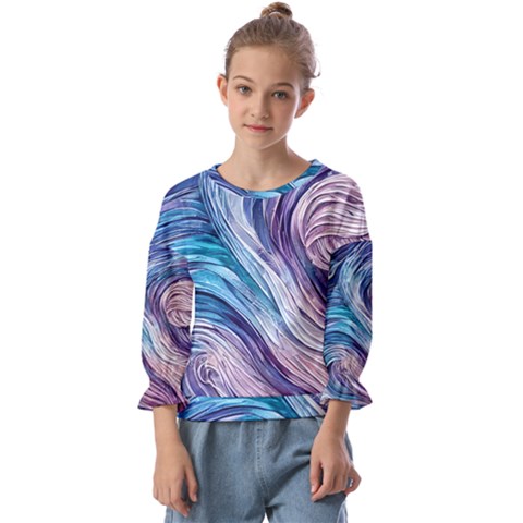 Abstract Pastel Ocean Waves Kids  Cuff Sleeve Top by GardenOfOphir