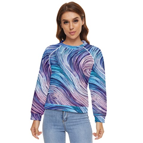 Abstract Pastel Ocean Waves Women s Long Sleeve Raglan Tee by GardenOfOphir