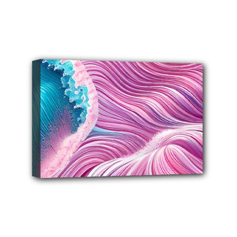 Pink Water Waves Mini Canvas 6  X 4  (stretched) by GardenOfOphir