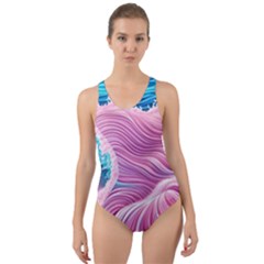 Pink Water Waves Cut-out Back One Piece Swimsuit by GardenOfOphir