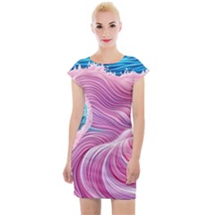 Pink Water Waves Cap Sleeve Bodycon Dress by GardenOfOphir