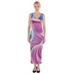 Pink Water Waves Fitted Maxi Dress by GardenOfOphir