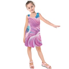 Pink Water Waves Kids  Sleeveless Dress by GardenOfOphir