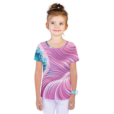 Pink Water Waves Kids  One Piece Tee by GardenOfOphir