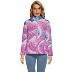 Pink Water Waves Women s Puffer Bubble Jacket Coat by GardenOfOphir