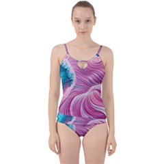 Pink Water Waves Cut Out Top Tankini Set by GardenOfOphir