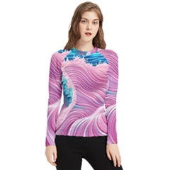 Pink Water Waves Women s Long Sleeve Rash Guard by GardenOfOphir