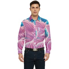 Pink Water Waves Men s Long Sleeve Pocket Shirt  by GardenOfOphir