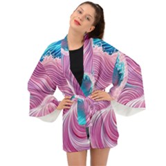 Pink Water Waves Long Sleeve Kimono by GardenOfOphir