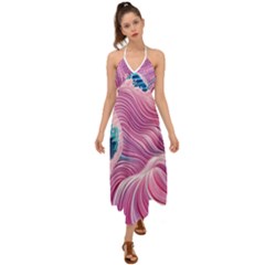 Pink Water Waves Halter Tie Back Dress  by GardenOfOphir