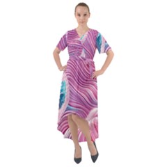 Pink Water Waves Front Wrap High Low Dress by GardenOfOphir