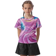 Pink Water Waves Kids  Front Cut Tee by GardenOfOphir