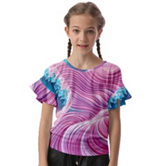 Pink Water Waves Kids  Cut Out Flutter Sleeves by GardenOfOphir