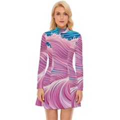 Pink Water Waves Long Sleeve Velour Longline Dress