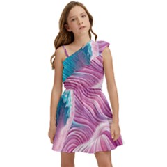 Pink Water Waves Kids  One Shoulder Party Dress by GardenOfOphir