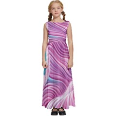 Pink Water Waves Kids  Satin Sleeveless Maxi Dress by GardenOfOphir