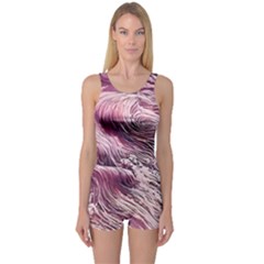 Abstract Pink Ocean Waves One Piece Boyleg Swimsuit by GardenOfOphir