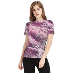 Abstract Pink Ocean Waves Women s Short Sleeve Rash Guard by GardenOfOphir