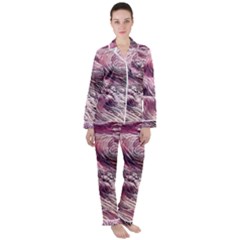 Abstract Pink Ocean Waves Women s Long Sleeve Satin Pajamas Set	 by GardenOfOphir