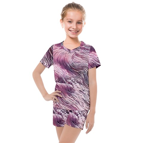 Abstract Pink Ocean Waves Kids  Mesh Tee And Shorts Set by GardenOfOphir