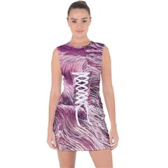 Abstract Pink Ocean Waves Lace Up Front Bodycon Dress by GardenOfOphir