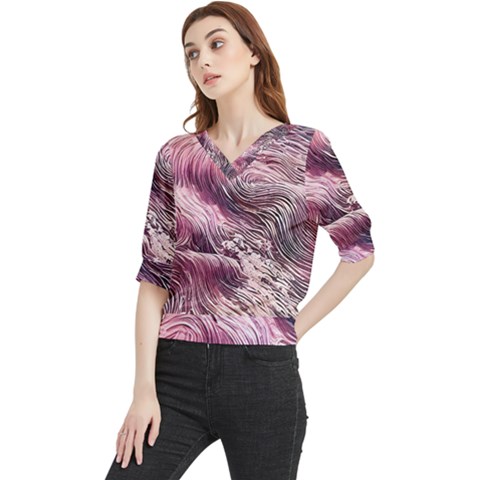 Abstract Pink Ocean Waves Quarter Sleeve Blouse by GardenOfOphir