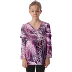 Abstract Pink Ocean Waves Kids  V Neck Casual Top by GardenOfOphir