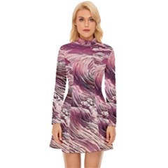 Abstract Pink Ocean Waves Long Sleeve Velour Longline Dress by GardenOfOphir