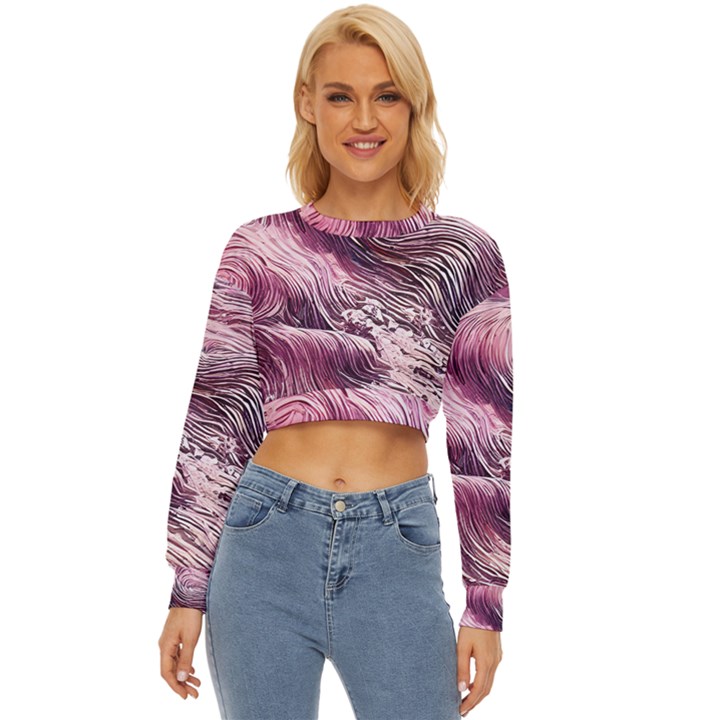 Abstract Pink Ocean Waves Lightweight Long Sleeve Sweatshirt