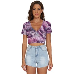 Abstract Pink Ocean Waves V-neck Crop Top