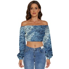 Waves Of The Ocean Long Sleeve Crinkled Weave Crop Top