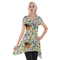 My Neighbor Totoro Pattern Short Sleeve Side Drop Tunic