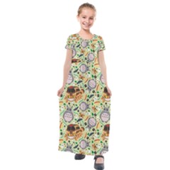 My Neighbor Totoro Pattern Kids  Short Sleeve Maxi Dress